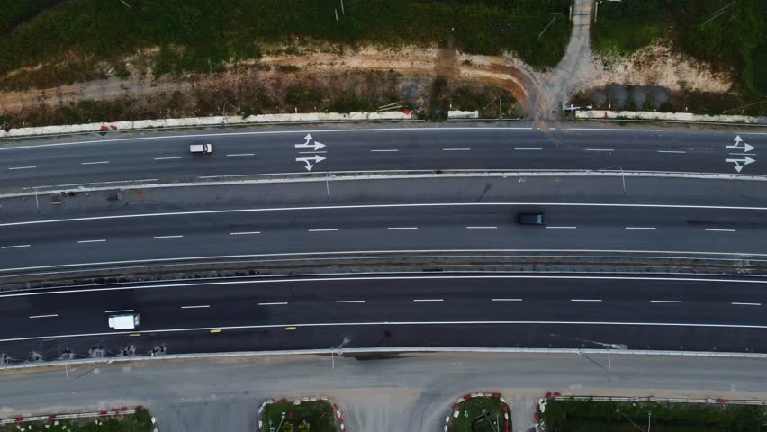 Vertical aerial view of Pan Borneo Highway road markings and lanes in Sabah, Malaysia