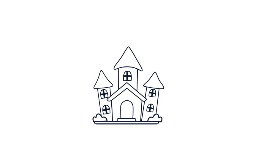 Halloween Haunted House Outline Scale Animation