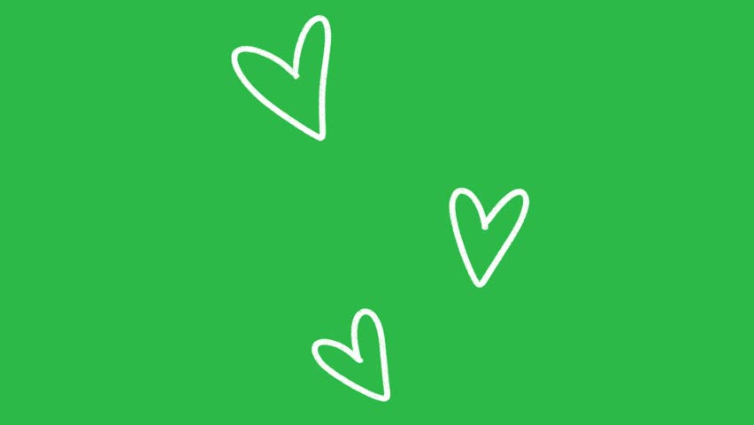 Hand Drawn Floating Heart Outlines Line Art Overlay on Green Screen Background