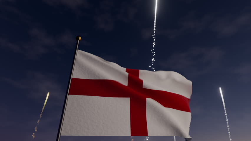 England Flag Waving During Festive Night Fireworks Celebration New Year