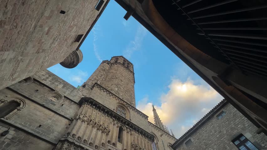 Barcelona Cathedral aka Cathedral of the Holy Cross and Saint Eulalia, Spain. Low Angle View