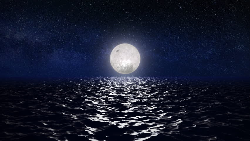 Full Moon Over Ocean At Night