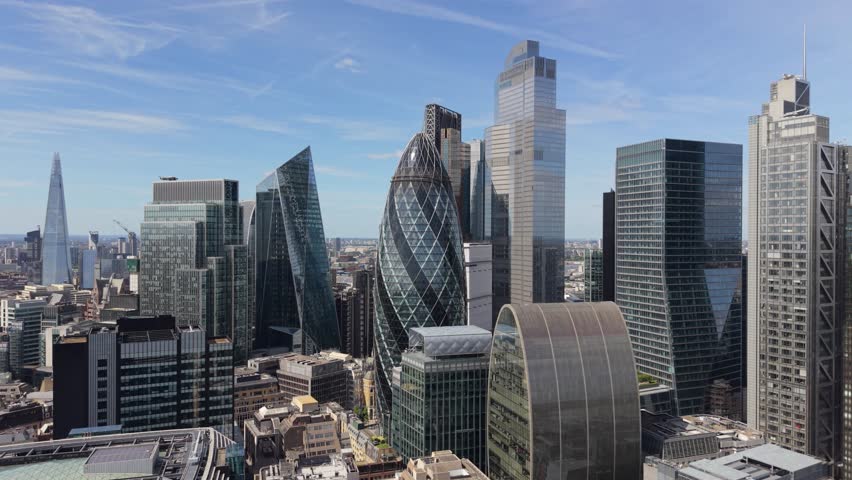 High angle perspective showcases the bustling City of London skyline.