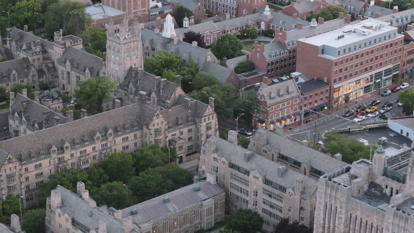 Aerial view of Yale University. Shot in New Haven, Connecticut.