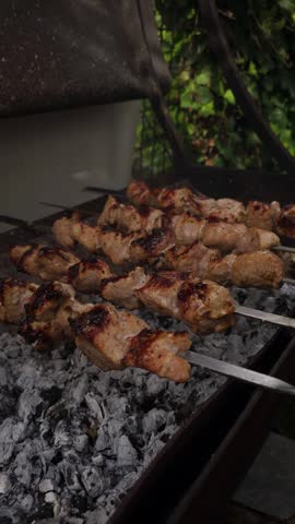 Juicy pork shashlik skewers roasting on hot charcoal grill
Traditional marinated kebabs cooking on an outdoor barbecue
Close up of fresh pork cooking on metal skewers
Appetizing grilled pork chunks over hot smoldering coals
Savory barbecue roasting over grey charcoal embers outdoors
Hot metal skewers with roasted food in the garden
Delicious street food preparing on traditional outdoor charcoal grill
