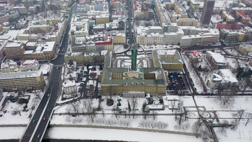 Drone video of New City Hall in Ostrava city in Czech Republic, 4k