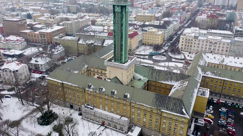 Drone video of New City Hall in Ostrava city in Czech Republic