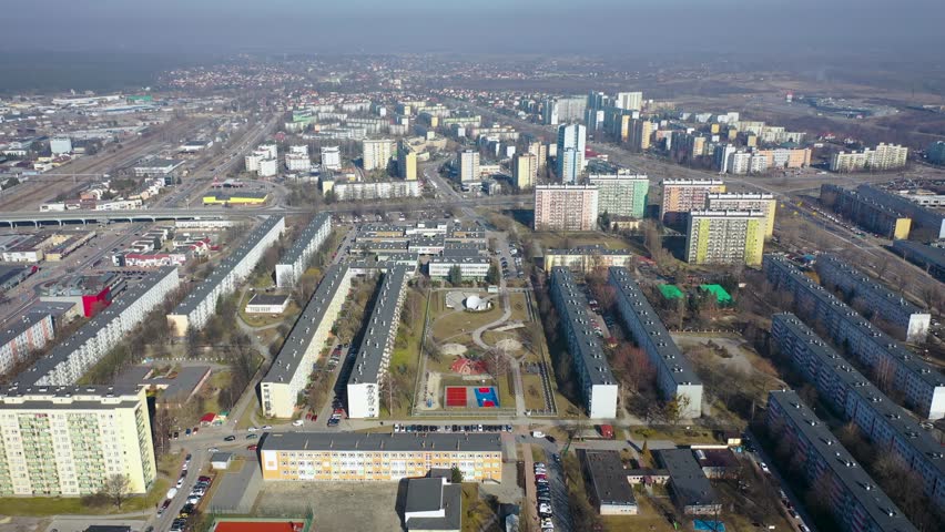 Drone video of Stalowa Wola city in Subcarpathia Region of Poland, 4k