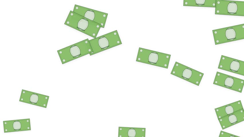 Flat vector illustration of green money banknotes falling against a white background