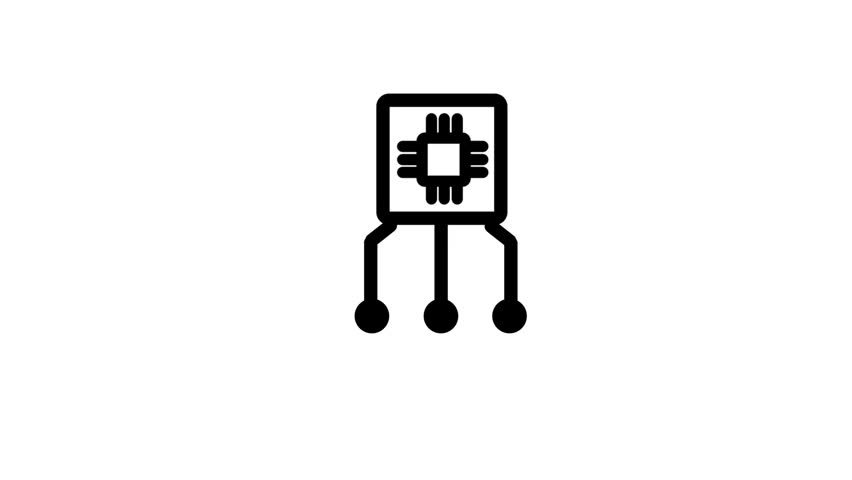 Smart Microchip Loading Processing Icon. Animated line icon showing a digital microchip presentation screen with three processing dots for advanced computing technology systems.