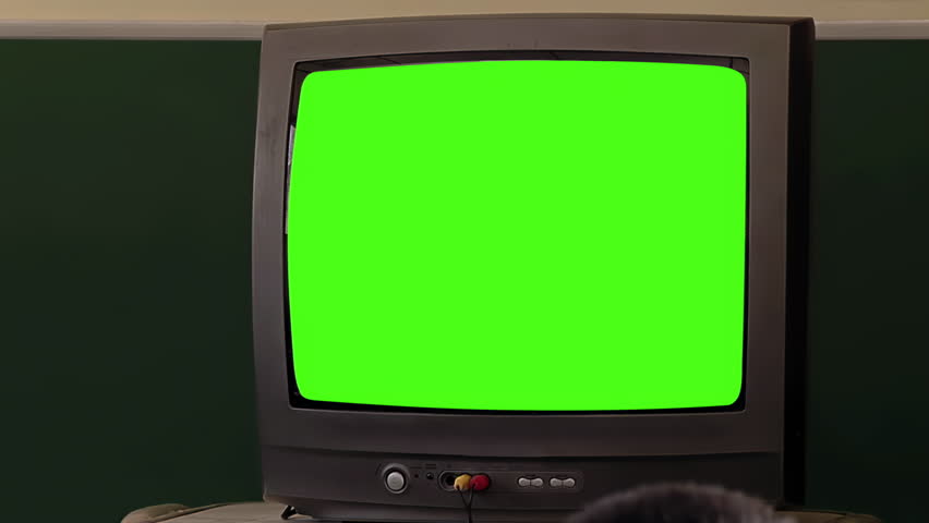 Slow Zoom In on Retro Television with Chroma Key in School Classroom - 4K