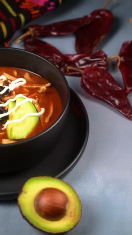 Traditional Mexican gastronomy. Sopa de tortilla or Aztec soup