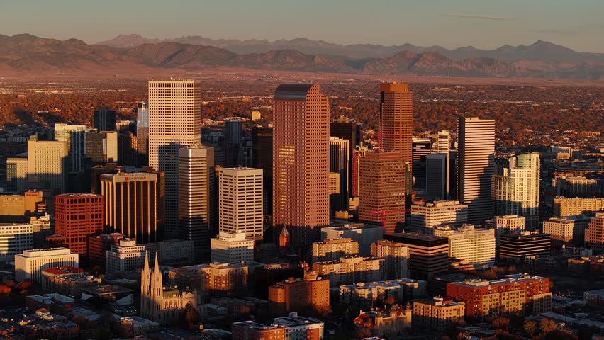 Aerial view of the city skyline of Denver, Colorado, USA
