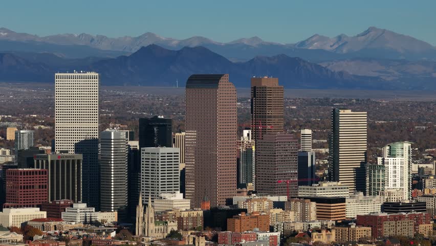 Aerial view of the city skyline of Denver, Colorado, USA