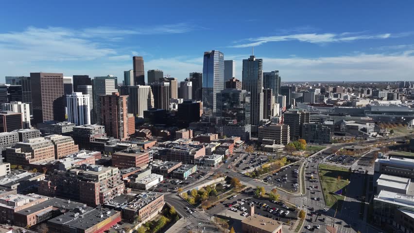 Aerial view of the city skyline of Denver, Colorado, USA