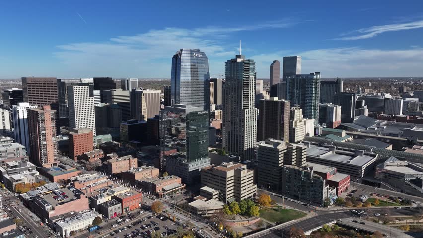 Aerial view of the city skyline of Denver, Colorado, USA