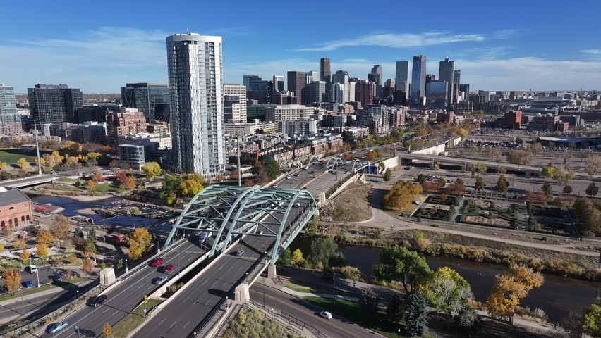 Aerial view of the city skyline of Denver, Colorado, USA