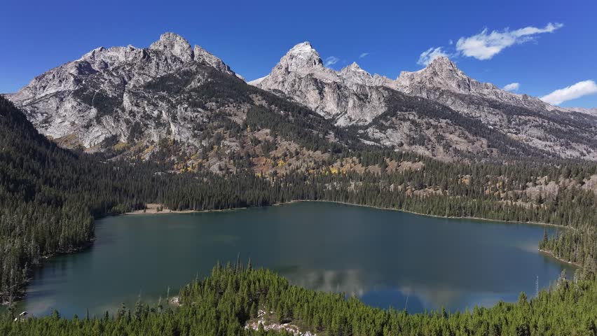 Aerial view of the natural scenery of forests and rivers in Grand Teton National Park, USA