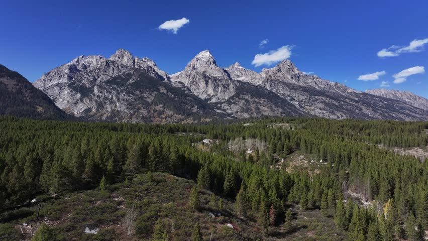 Aerial view of the natural scenery of forests and rivers in Grand Teton National Park, USA