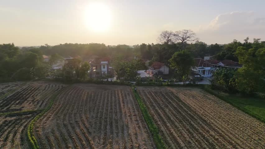 Aerial view of a sunset in the countryside