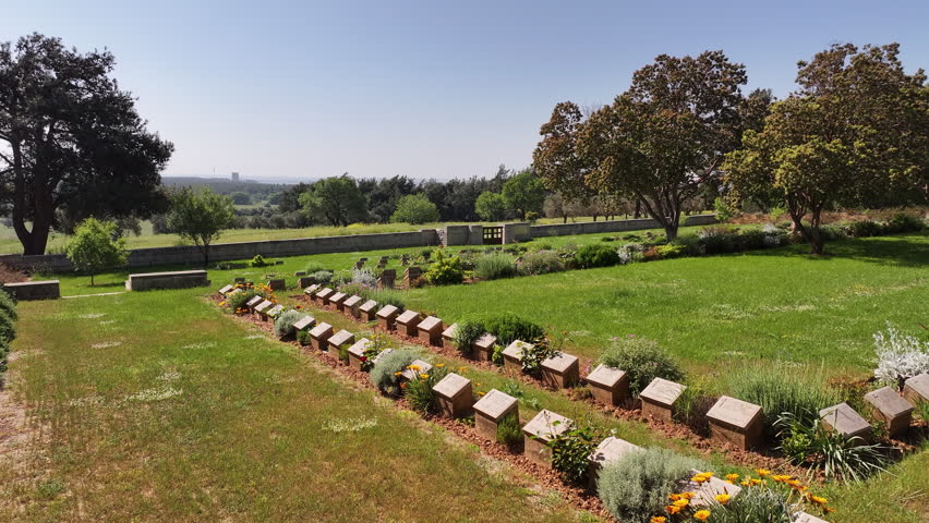 Panoramic view of the symbolic cemetery of the 57th İnfantry Regiment in Canakkale, Turkey, oe01