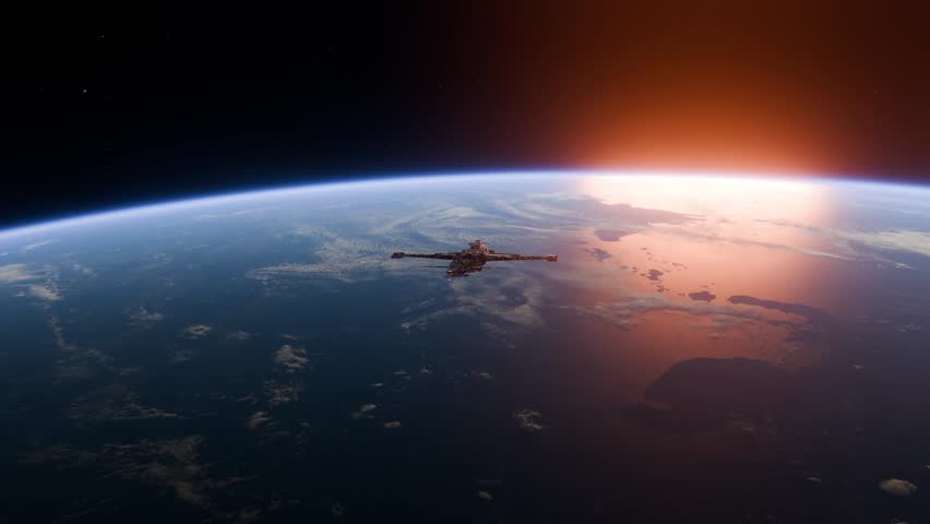 Spaceship orbiting above Earth