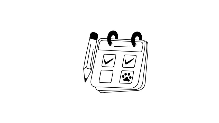 A calendar marked with a paw symbolizing pet care reminder vector animation design