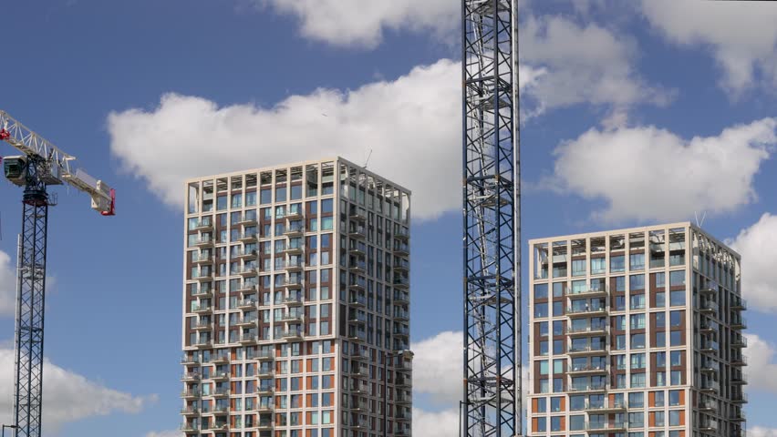 Construction of new luxury apartment towers in Amsterdam North, The Netherlands