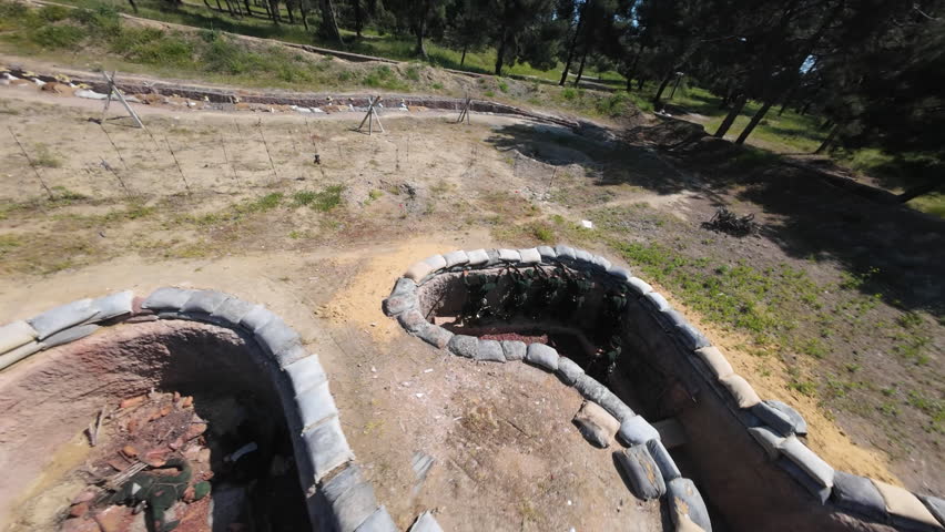 Aerial footage of historical world war i military trenches at the Gallipoli Peninsula in Turkey, oe01
