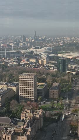Melbourne city panorama in portrait. MCG, Parliament