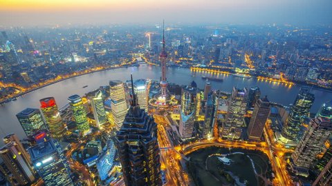 Shanghai at night, time lapse. 
  Aerial view of high-rise buildings with Huangpu River in Shanghai, China.  - Original Size 4k (4096x2304).
   - >>> Please Search Newest Similar Clip: 1020262945