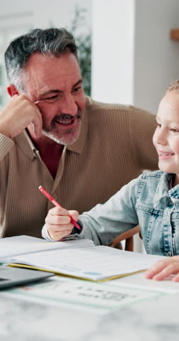 Child, studying and high five with dad in house, elearning and happy for academic success on laptop. Family, online education and celebration for achievement, mature man and daughter with technology