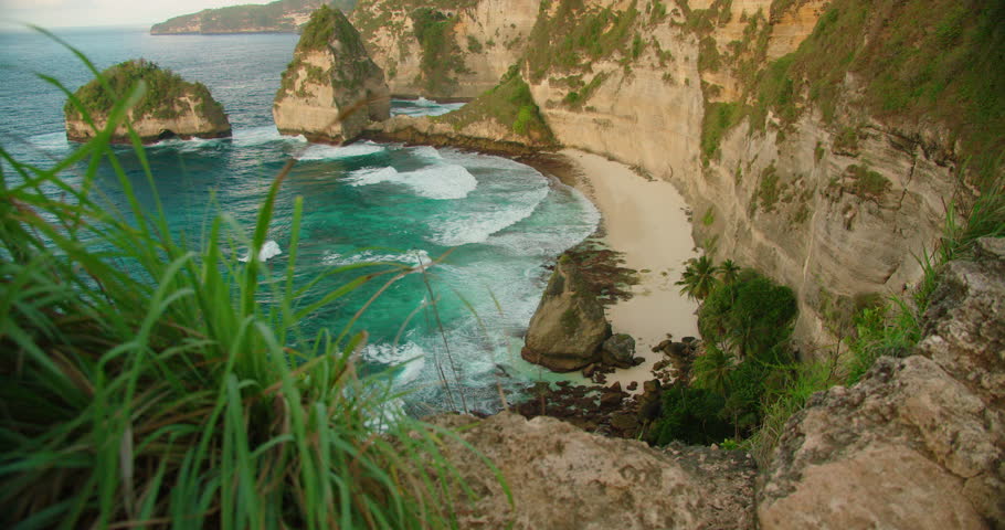 Scenic view of turquoise ocean and stacks at Diamond Beach in Nusa Penida Island