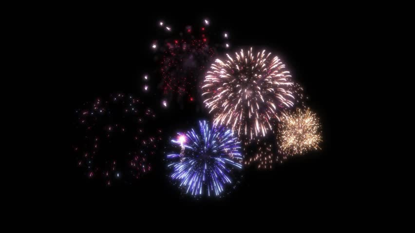 Vibrant fireworks exploding against a dark night sky background.