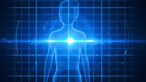 Dynamic medical scan of child skeleton, showing vital signs and research data. Futuristic healthcare technology in motion. Blue glowing digital interface for diagnosis. - Powered by Shutterstock - Get 15% off with code: PIKWIZARD15