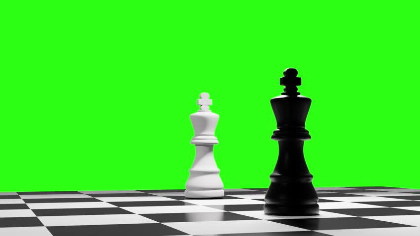 Animated chess game featuring classic black and white pieces moving across the board, ending in a draw. Modeled in Blender 3D