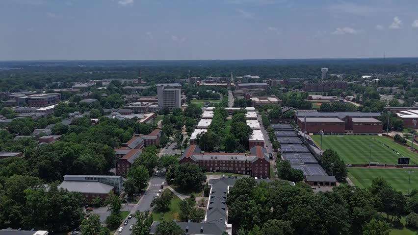 A hyperlapse aerial footage over the University of North Carolina Greensboro campus (UNCG) in Greensboro, North Carolina, USA on a sunny day
