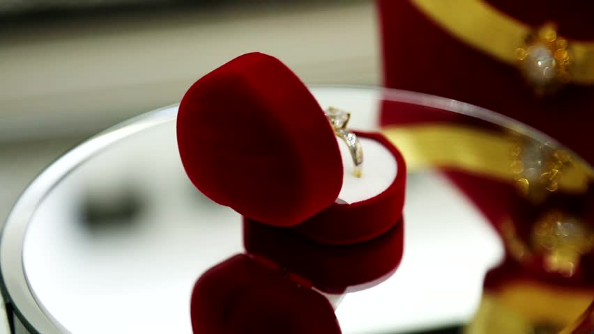 Solitaire Ring. Rotation Diamond Ring Wedding Background.