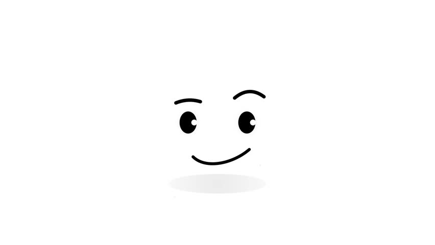 Simple black line art of a smiling face on white background. Features minimalist eyes and eyebrows with a soft shadow beneath.