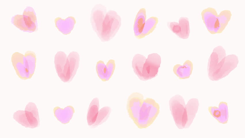 Animated abstract background. Watercolor pastel pink hearts element collection, romantic hand drawn love clipart for Valentine