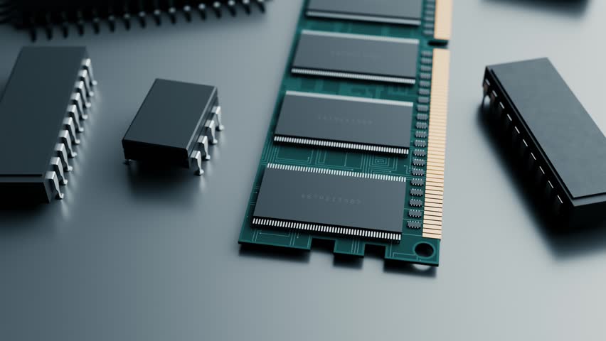 Computer memory ram module on circuit board with microchips