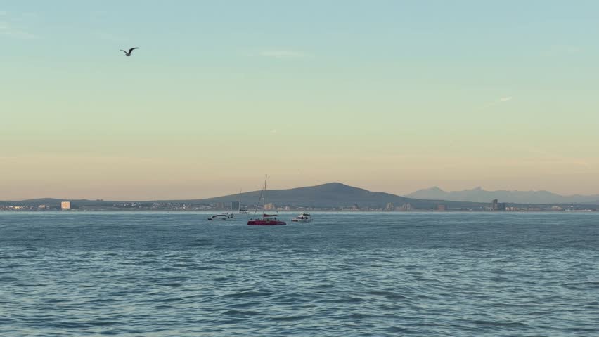View across the Table Bay harbour area towards Table View and Blouberg, Cape Town, South Africa