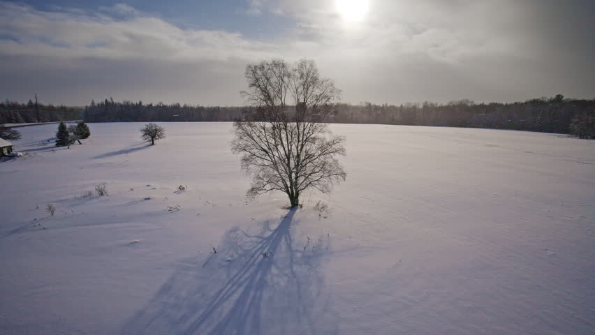 Drone shot overlooking the winter wilderness in the Upper Peninsula of Michigan