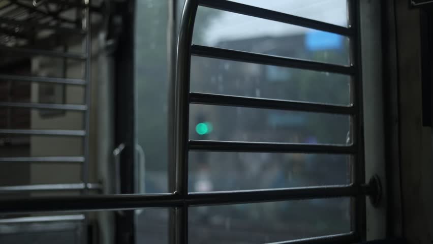 Travelling in a local train during Mumbai city rain in India