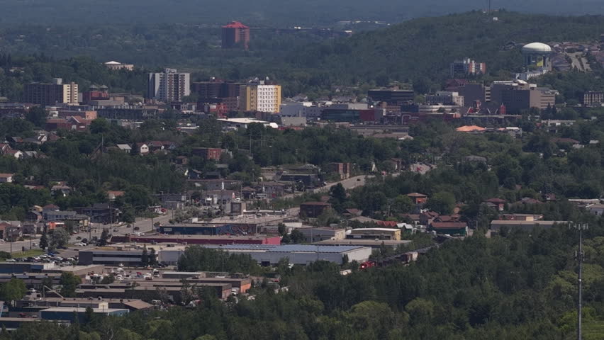 Downtown sudbury ontario canada aerial - day time