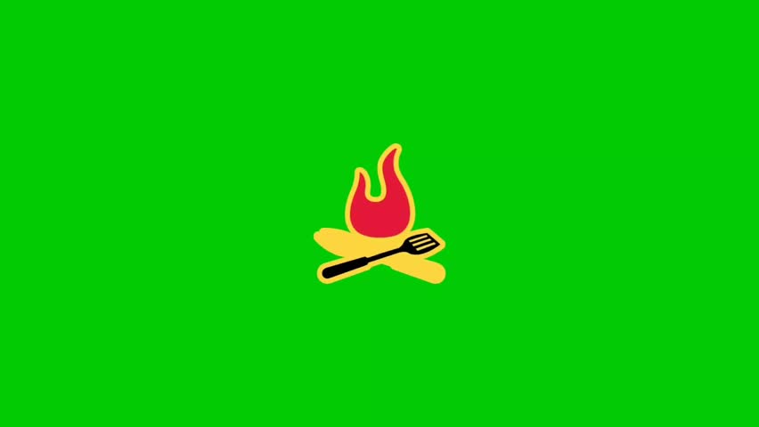 Animation of a barbecue grill. Ideal for food videos, summer BBQ promotions, restaurant advertisements, cooking intros, social media content, motion graphics, and video editing with chroma key background. Animation, green screen background.