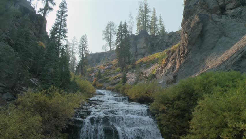 Cascading mountain waterfall in Lassen Volcanic National Park, California, USA