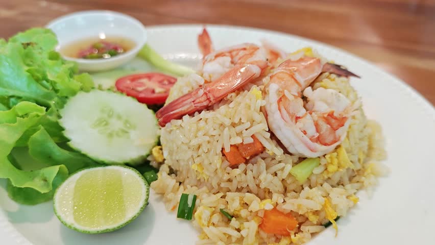 Thai shrimp fried rice plate.