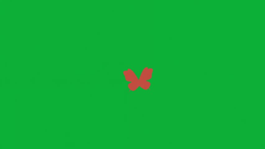 Colorful flat 2D cartoon butterflies flying and fluttering upwards against a green screen background