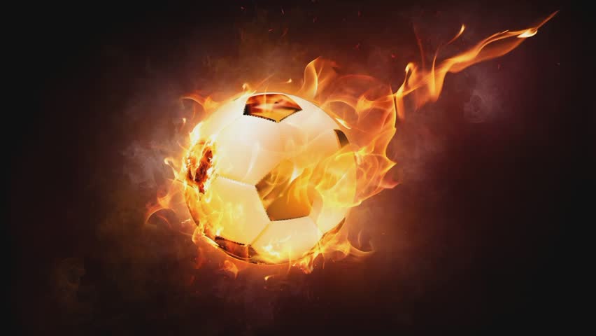 Soccer ball engulfed in intense flames